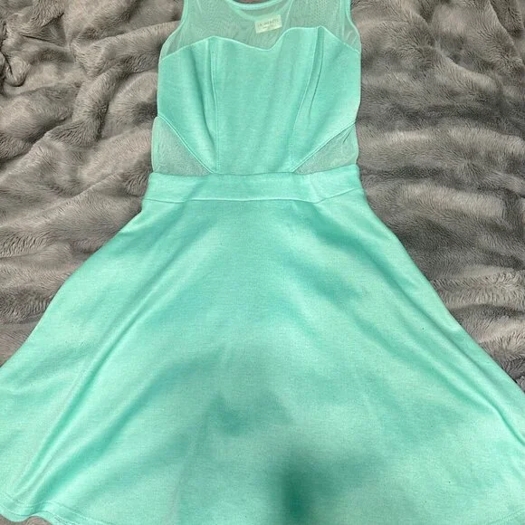 Mint Green Mesh Insert Skater Dress - Picture 5 of 5